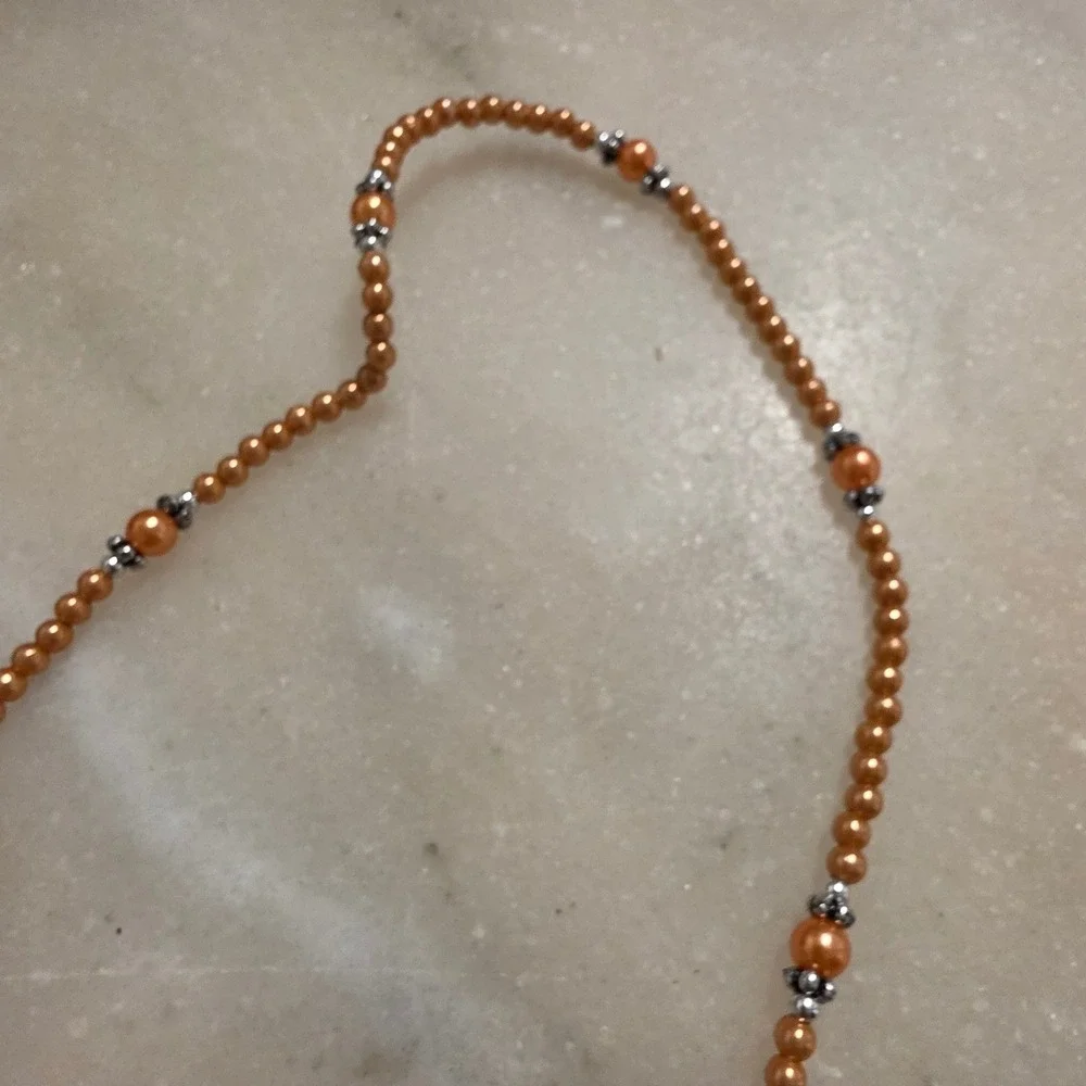 Beaded Eyeglass Chain Holder Pearlescent Peach Bronze Beads Stylish Glasses Cord